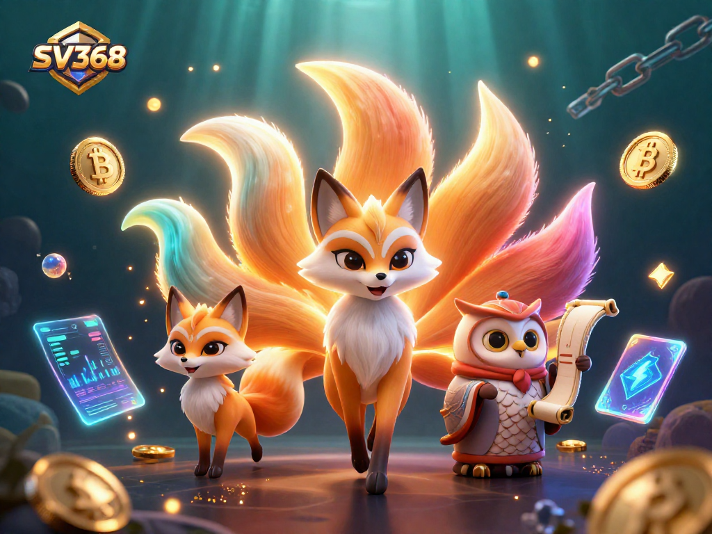 Experience the thrilling SV368 gaming action with colorful spirit orbs and cryptocurrencies.