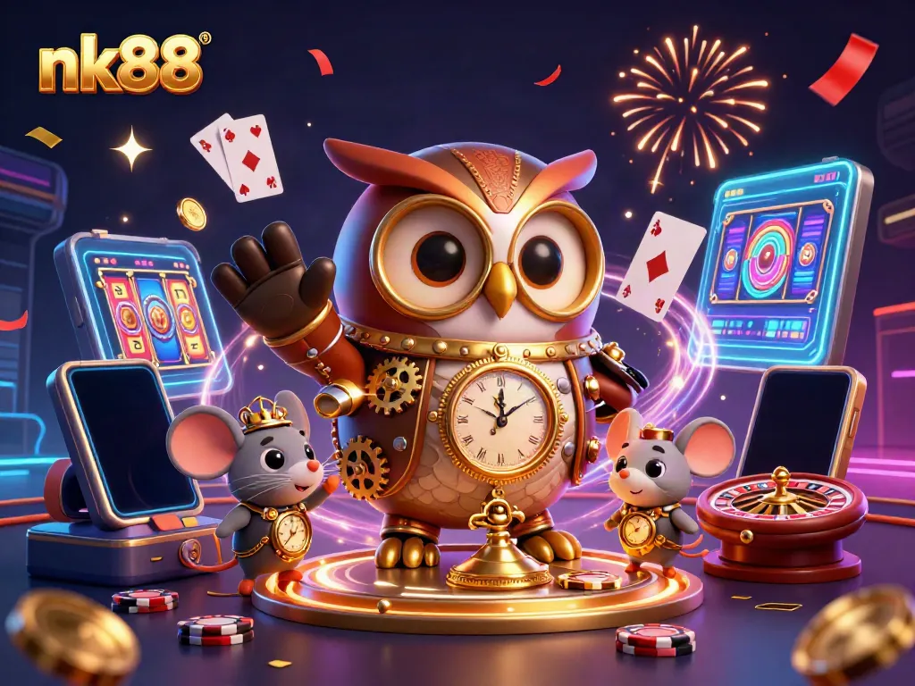 Experience nk88 thrill with a vibrant 3D cartoon casino scene featuring dynamic gaming elements.