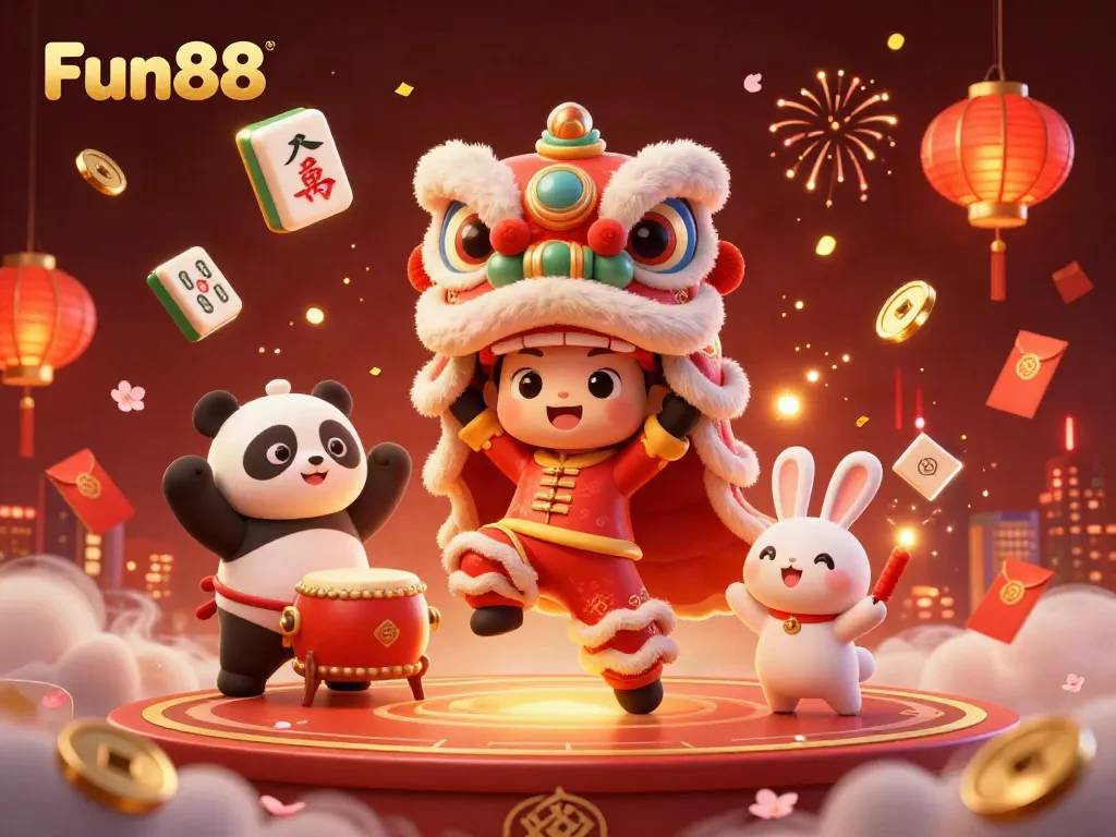 Experience Fun88's vibrant online casino atmosphere with festive Chinese New Year elements.