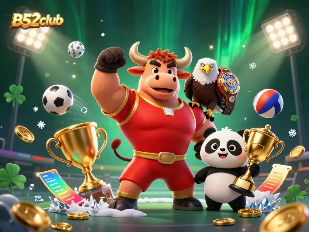 Experience thrilling gaming action at B52club with dynamic characters and vibrant casino elements.