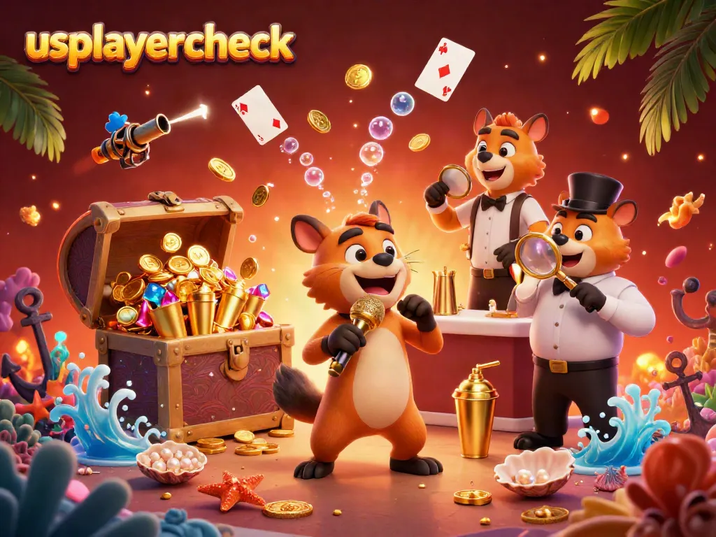 Engage with the dynamic comedy casino scene showcasing usplayercheck with hyenas as bartenders, comedians, and bouncers amidst casino elements.