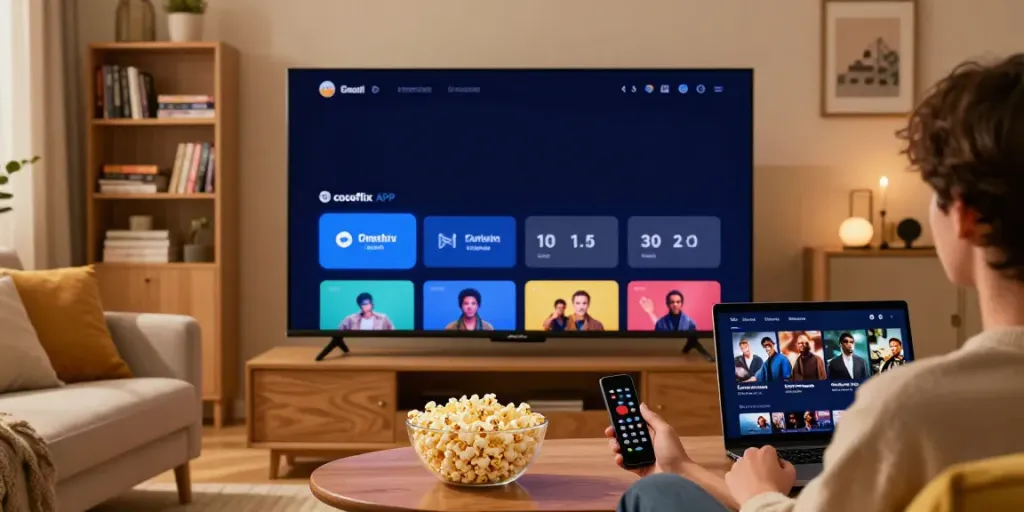 Experience seamless streaming with Cocoflix APK in a cozy home theater setup.