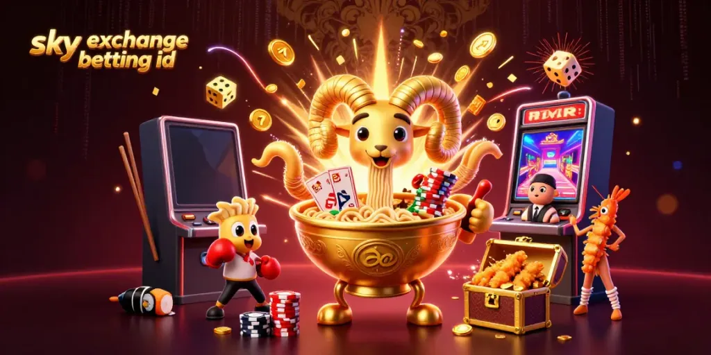 Experience thrilling action with a sky exchange betting id surrounded by dynamic casino elements and characters.