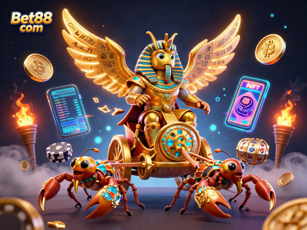 Engage with Bet88 com in a vibrant casino scene featuring unique 3D characters and glowing game elements.