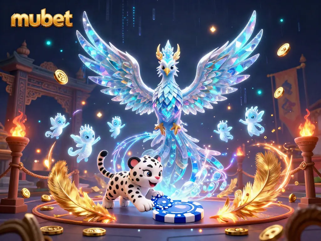 Experience excitement at mubet with a vibrant ice phoenix surrounded by glowing symbols of chance.