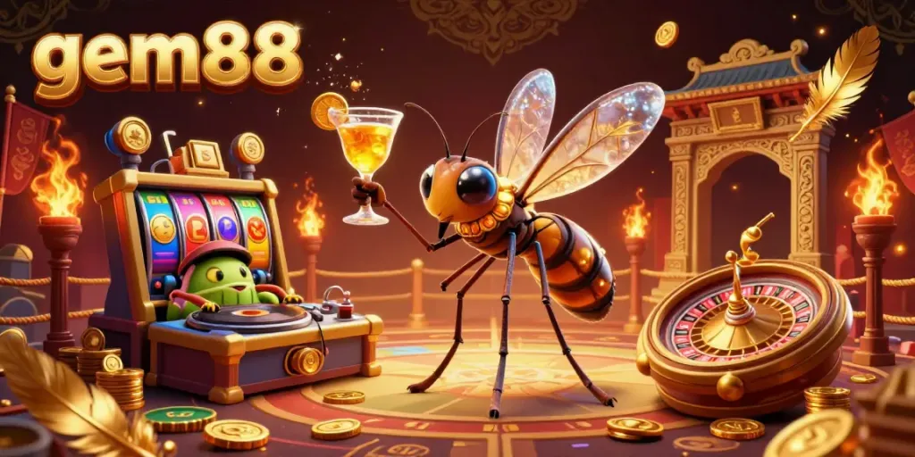 Engage with gem88's thrilling casino experience featuring colorful gaming elements and dynamic characters.